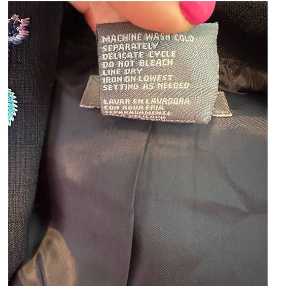 Koret blue floral embroidered lapel 3/4 sleeves blazer size 10P - Picture 4 of 9